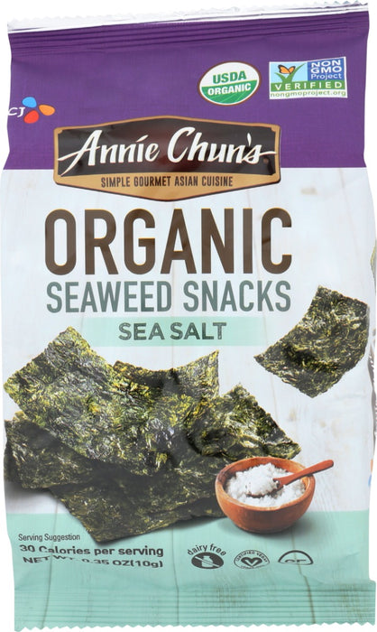 ANNIE CHUNS: Organic Sea Salt Seaweed Snacks, 0.35 oz
