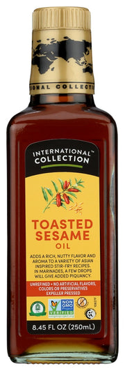 Toasted sesame oil is the leading specialty oil, it is used extensively in dressings, dips and drizzles. Just a few drops of this distinctive, nutty, rich, dark oil are all it takes to bring a bold, nutty taste to dishes, from stir-fries and grills to pilafs and roasts. Drizzle over steamed rice or vegetables or sprinkle sparingly over salads and meats. Our Toasted Sesame Oil is expeller pressed and 100% natural to bring you pure flavor.