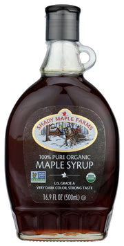 Each serving of our strong-tasting maple syrup contains 210 calories and no saturated fat or cholesterol.
