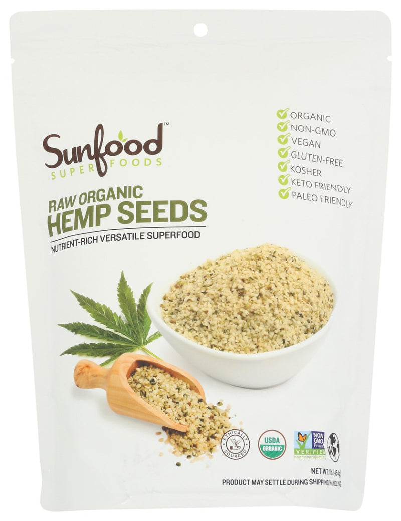 SUNFOOD SUPERFOODS: Hemp Seeds Shelled Organic Raw, 1 lb