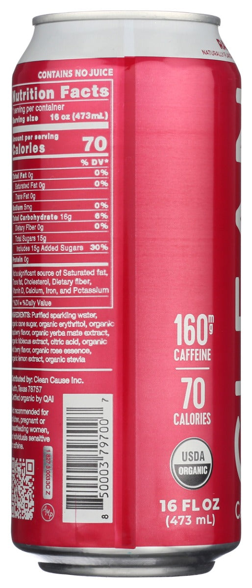 CLEAN CAUSE: Raspberry Organic Sparkling Yerba Mate, 16 fo