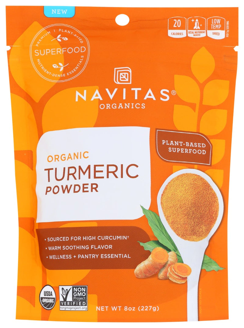 Navitas Organics Turmeric Powder is specifically sourced for high curcumin"the revered compound in turmeric that gives it its anti-inflammatory properties.

100% organic turmeric powder
Used as a healing spice in Traditional Chinese and Ayruvedic Medicine for centuries
Contains curcumin, a unique plant compound known to reduce inflammation
Pair with black pepper to support optimal absorption