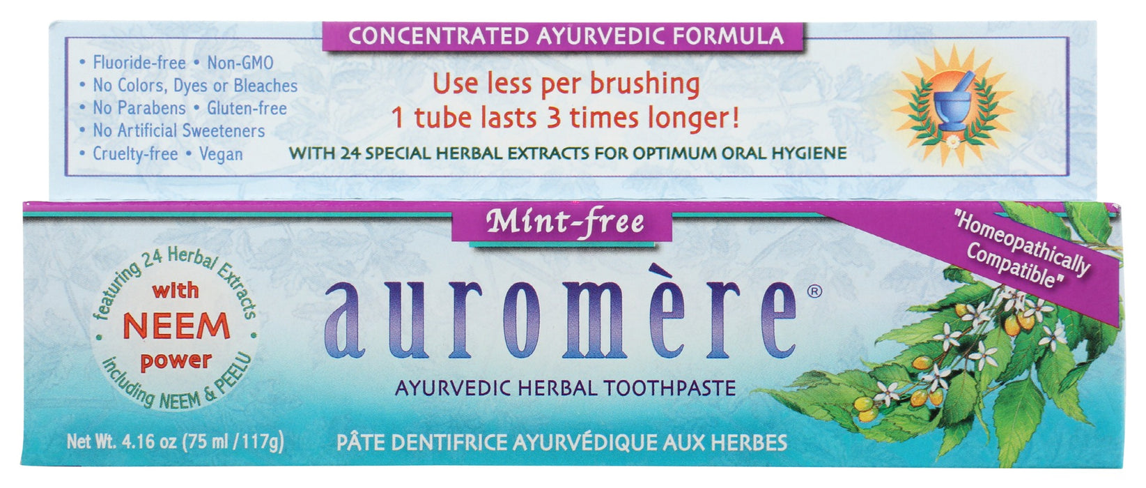 Homeopathically compatible containing no mint, eucalyptus, or menthol.
Naturally sweetened with licorice root for a pleasant experience.
Contains 24 special herbal extracts for optimum oral hygiene, including Neem and Peelu.