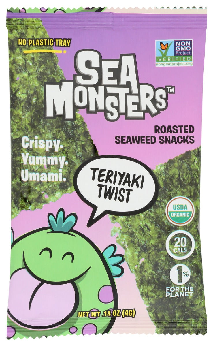 SEA MONSTERS: Teriyaki Twist Roasted Trayless Seaweed Snacks, 0.14 oz