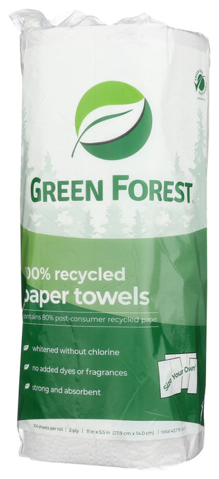 GREEN FOREST: Paper Towels 1Roll 2Ply 104Sheets, 1 ea