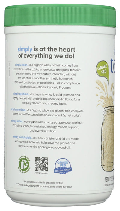 SIMPLY TERAS: Organic Whey Protein Bourbon Vanilla, 12 oz