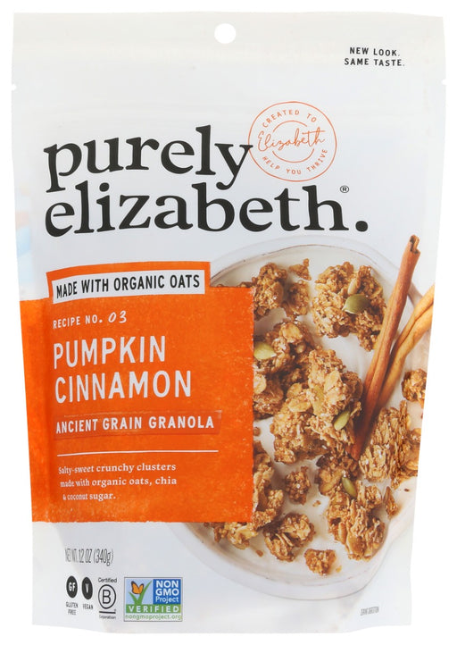 Enjoy a fall-festive flavor that tastes delicious year-round. Made with pumpkin seeds and hints of cinnamon, our Pumpkin Cinnamon Ancient Grain Granola features superfood grains and seeds for a crunchy texture and delicious salty sweet taste. Our gluten free granola recipe is made with organic oats and baked with coconut oil and sustainably sourced coconut sugar.