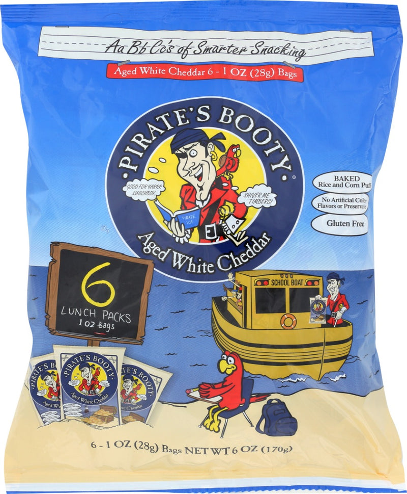 
Hoist the sails and prepare to taste a treasure of the ages with PIRATE'S BOOTY Aged White Cheddar made from rice and corn. Each bag is gluten free with no artificial colors. Blended with real aged white cheddar cheese and baked to pirate perfection, keep these 1 oz bag of puffs stocked for lunchboxes or voyages on the go!
