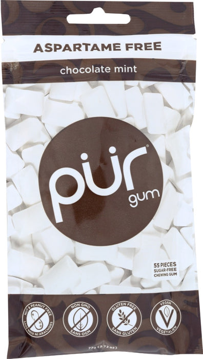 This aspartame free and sugar free gum is an indulgent &amp; guilt-free chocolatey treat that kicks sweet tooth cravings. A perfect combination of mint and chocolate. Comes in a resealable bag.