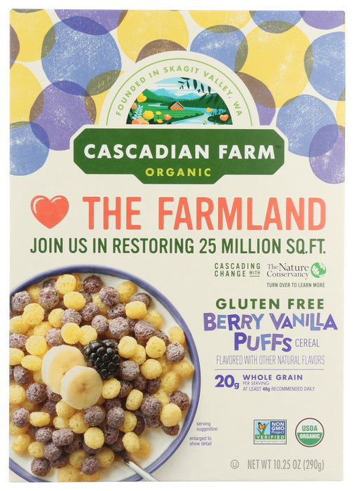 CASCADIAN FARM: Berry Vanilla Puffs Cereal, 10.25 oz