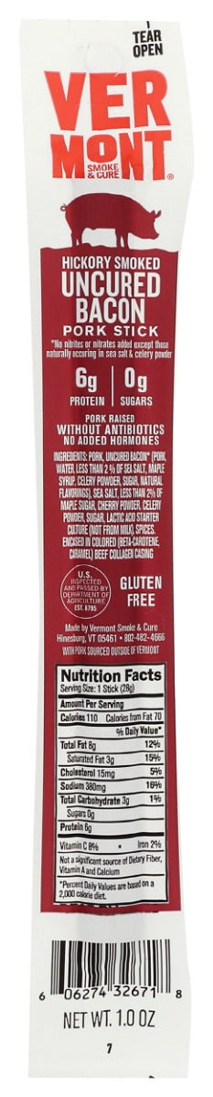 Hickory smoked, our Uncured Bacon Pork Stick is made with a touch of maple syrup and spices for the¯right balance of salty and sweet.¯¯‹
From meats raised without antibiotics or added hormones.  Free from major allergens, MSG and Gluten.