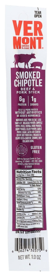 With just the right amount of heat, our Smoked Chipotle Beef and Pork Stick is crafted with chipotle¯peppers, cumin and garlic for layers of bold, spicy flavor. ‹ 
From meats raised without antibiotics or added hormones.  Free from major allergens, MSG and Gluten.