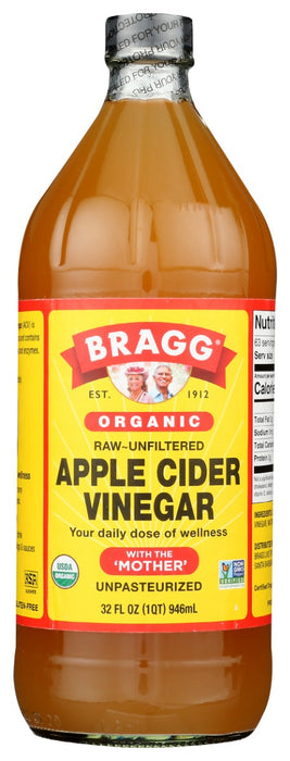Crafted with organically grown apples, Bragg® Original Apple Cider Vinegar is raw, unfiltered, and naturally fermented with the ˜Mother' in every bottle. Mix it up, add to your beauty routine, or throw in your favorite recipe“because Bragg ACV makes daily wellness easy and a little funky.