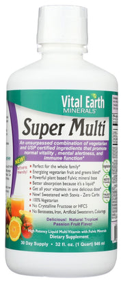 Super Multi contains only the most absorbable and highly utilizable forms of every nutrient, in the proper ratios and potencies. Plus, the addition of Fulvic further facilitates vital bio-reactions that assure even higher assimilation and maximum absorption into cells.
