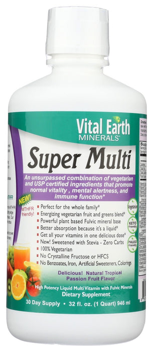 Super Multi contains only the most absorbable and highly utilizable forms of every nutrient, in the proper ratios and potencies. Plus, the addition of Fulvic further facilitates vital bio-reactions that assure even higher assimilation and maximum absorption into cells.