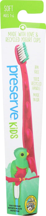 This BPA free kids toothbrush is ergonomic with a pea pod shaped handle shape specially designed for little hands. The 6-count package of soft nylon bristled toothbrushes is available in assorted colors. Each toothbrush is designed to connect children with an endangered species. Kids will love the bright colors and the pea pod grips, as well as the fun facts about endangered animals on the packaging.