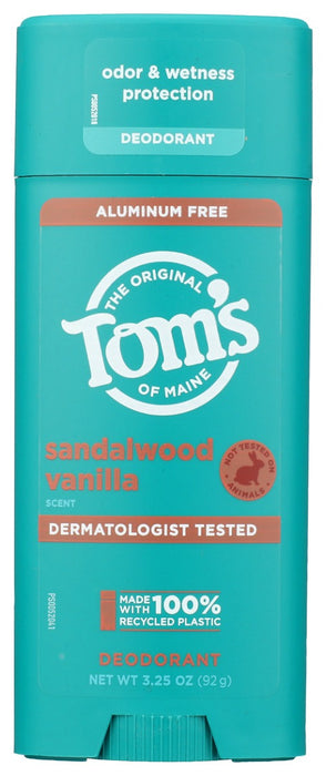 TOMS OF MAINE: Sandalwood Vanilla Deodorant Stick, 3.25 oz