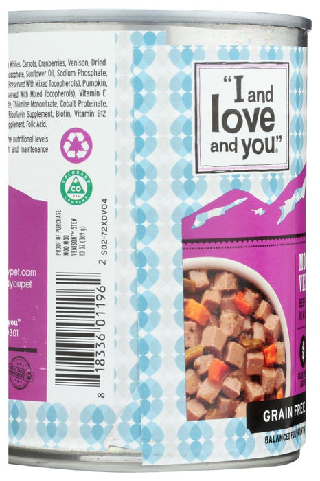 I&LOVE&YOU: Moo Moo Venison Stew Wet Canned Dog Food, 13 oz