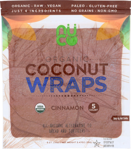 Organic Coconut Wraps - The gluten-free, grain-free, low-carb alternative to bread and tortilla!
It's just 3 simple organic ingredients: coconut meat, coconut water, and unrefined virgin coconut oil. The Wrap is pliable/foldable and can be used in many applications and recipes! 
There is no need to refrigerate, freeze, or heat your NUCO Wraps, allowing you to enjoy these wraps wherever and whenever.