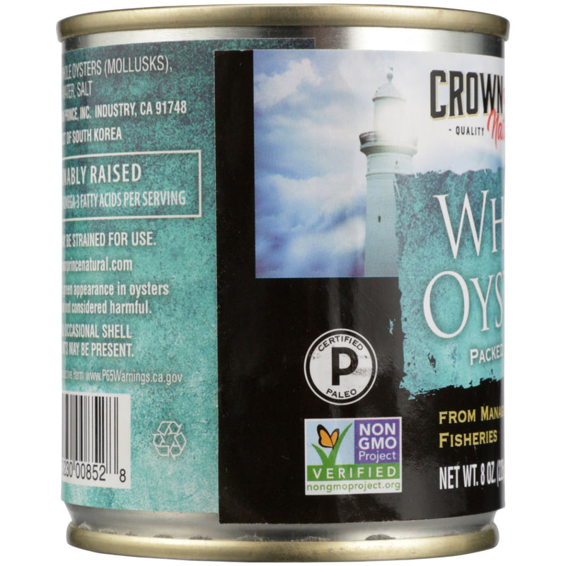 CROWN PRINCE: Whole Oysters Packed In Water, 8 oz