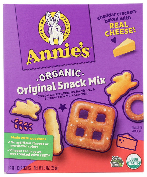 The cheese crackers are made with real organic cheddar cheese for a snack mix that delivers big on flavor. No artificial flavors or synthetic colors here ” just certified organic goodness. Plus, the adorable bunny-shaped crackers pack even more fun into the party mix. Excellent for snack packs, party foods or anytime you're craving something downright delicious.