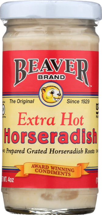 Our horseradish is made with 100% pure, fresh grated horseradish roots and classically pairs with any red meat. Mix with mayonnaise to minimize the heat.