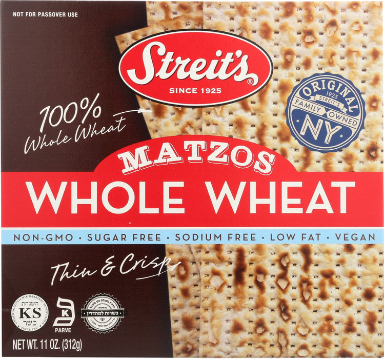 STREITS: Matzos Whole Wheat, 11 oz