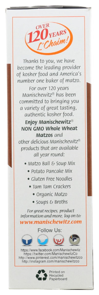 MANISCHEWITZ: Whole Wheat Matzo, 10 oz