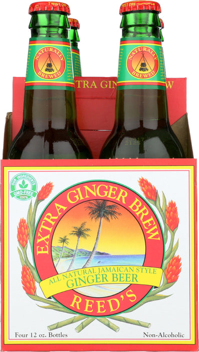 REED'S INC: Extra Ginger Brew Beer Pack of 4 (12 oz each), 48 oz