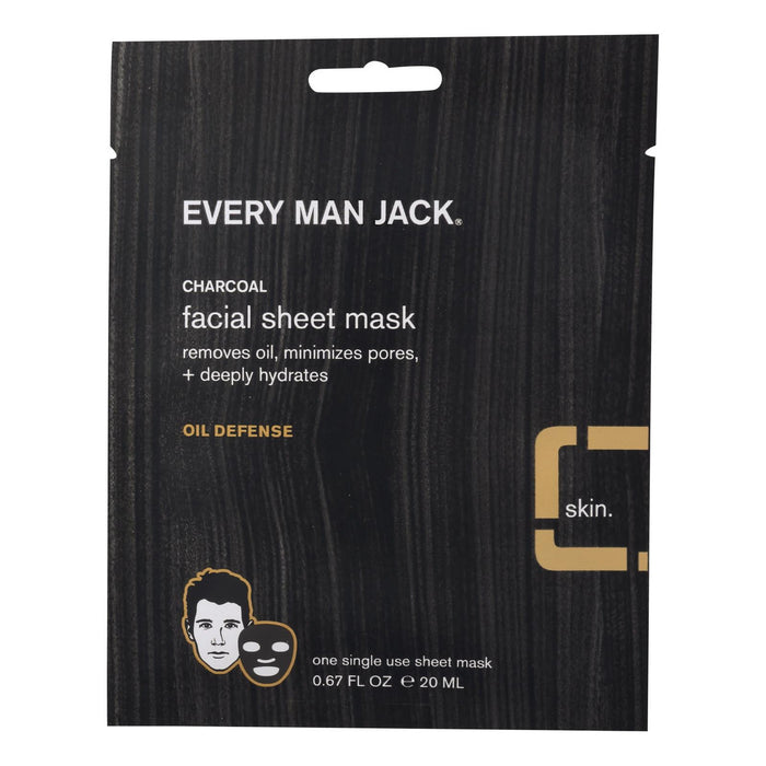 Every Man Jack Face Mask - Activated Charcoal Facial Sheet Mask - Case of 6 - .67 oz. (6x.67 OZ)