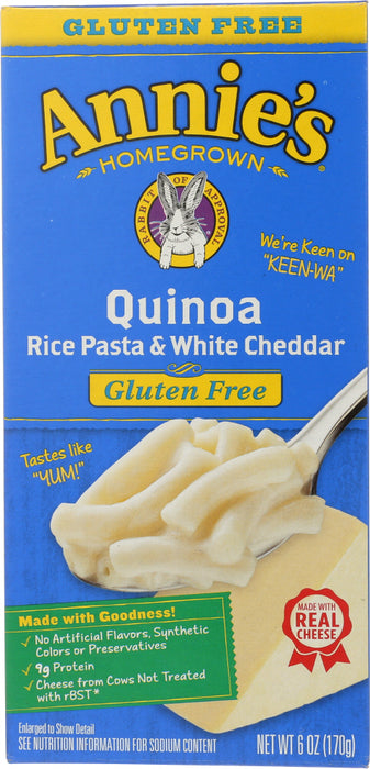 ANNIES HOMEGROWN: Quinoa Rice Pasta & White Cheddar, 6 oz