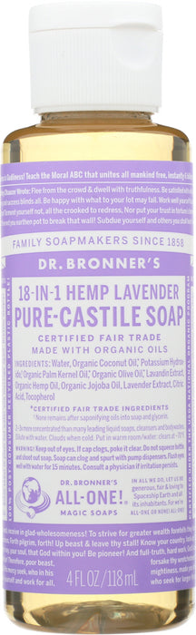 DR BRONNER'S: 18-in-1 Hemp Lavender Pure-Castile Soap, 4 oz