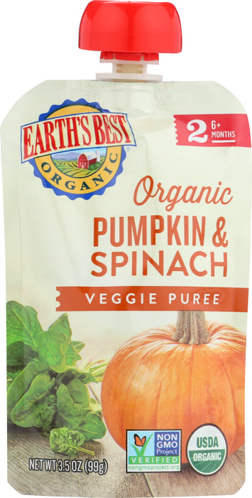 EARTHS BEST: Baby Puree Pumpkin and Spinach Veggie, 3.5 oz