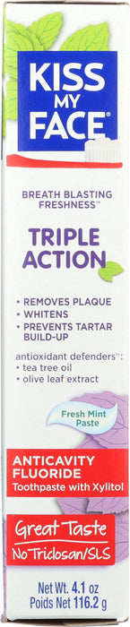 KISS MY FACE:  Toothpaste Triple Action Anticavity, 4.1 oz