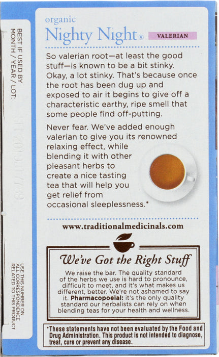 TRADITIONAL MEDICINALS: Relaxation Teas Organic Nighty Night Valerian Caffeine Free 16 Tea Bags, 0.85 oz
