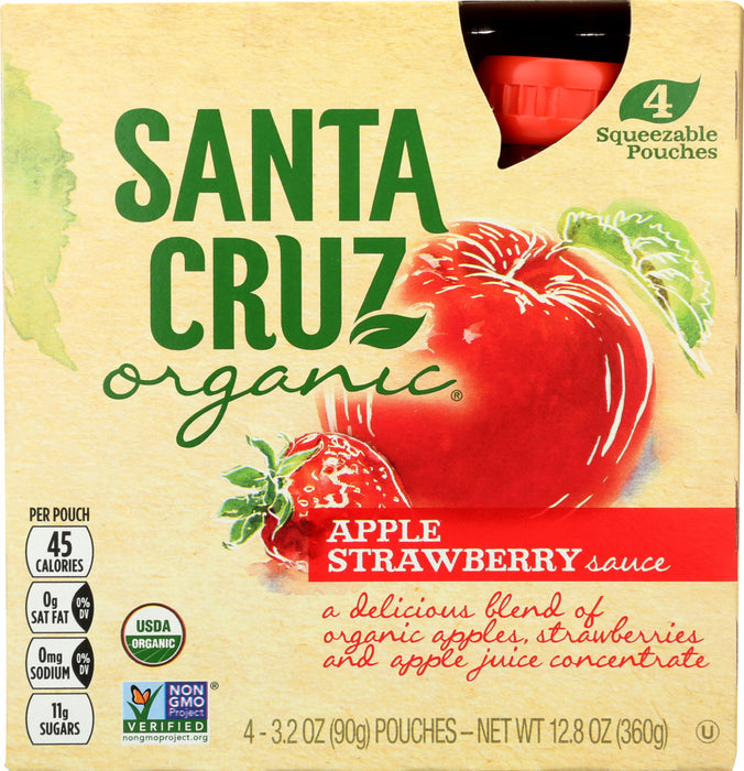 SANTA CRUZ ORGANIC: Apple Strawberry Sauce 4x3.2oz Pouches, 12.8 oz