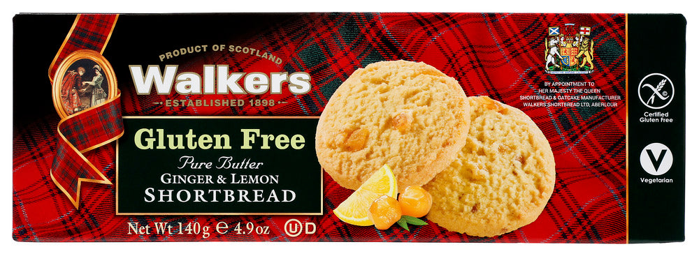 WALKERS:  Gluten Free Ginger & Lemon Shortbread, 4.9 oz