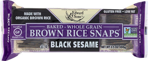 EDWARD & SONS: Baked Brown Rice Snaps Black Sesame, 3.5 oz - No Brand For Less 