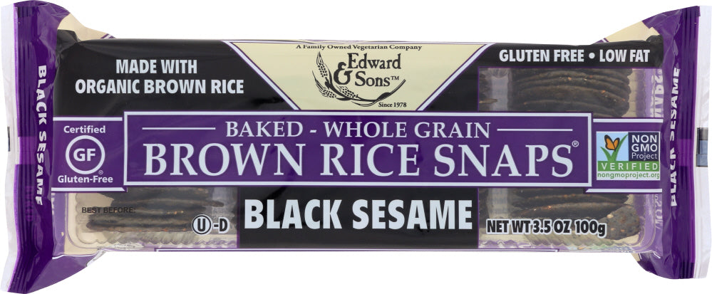 EDWARD & SONS: Baked Brown Rice Snaps Black Sesame, 3.5 oz - No Brand For Less 