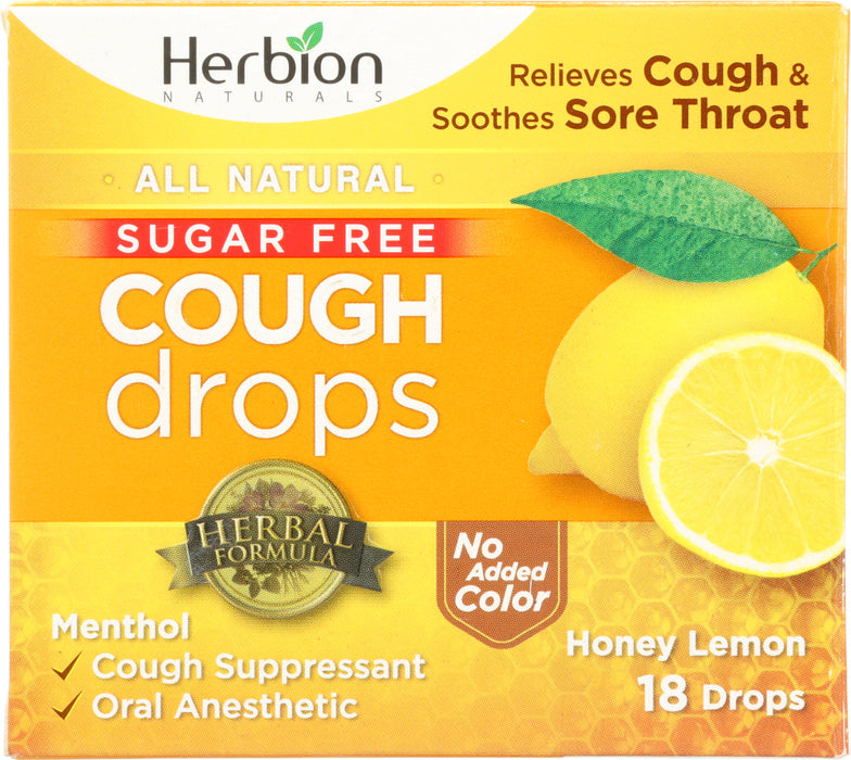 HERBION NATURALS: Cough Drops Honey Lemon No Sugar, 18 tb