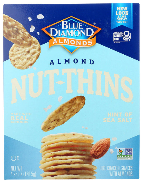 BLUE DIAMOND: Almond Nut-Thins Nut & Rice Cracker Snacks Hint of Sea Salt, 4.25 oz