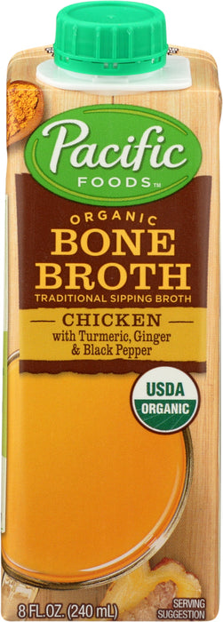 PACIFIC FOODS: Broth Bone Chicken Turmeric Ginger, 8 oz
