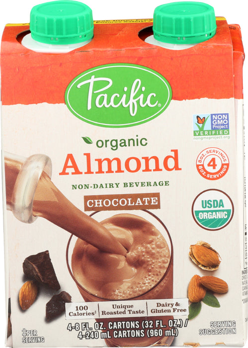 PACIFIC FOODS: Non-Dairy Almond Chocolate Beverage 4 Pack-8 fl oz, 32 fl oz