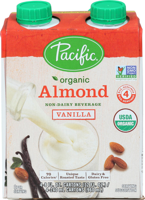 PACIFIC FOODS: Beverage 4 Pack Almond Vanilla Natural Gluten Free, 32 fo