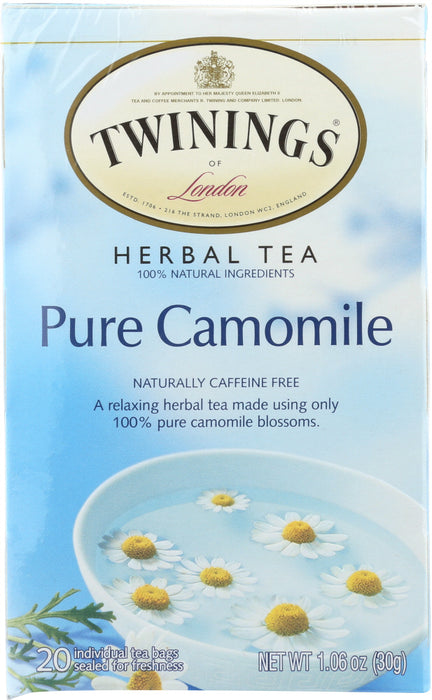 TWININGS OF LONDON: Herbal Tea Pure Camomile Caffeine Free, 20 Tea Bags, 1.06 Oz