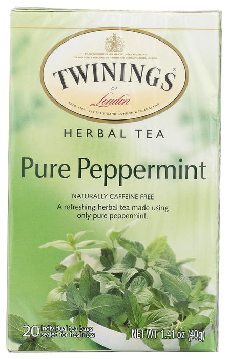 TWININGS OF LONDON: Pure Peppermint Tea Caffeine Free 20 Tea Bags, 1.41 Oz