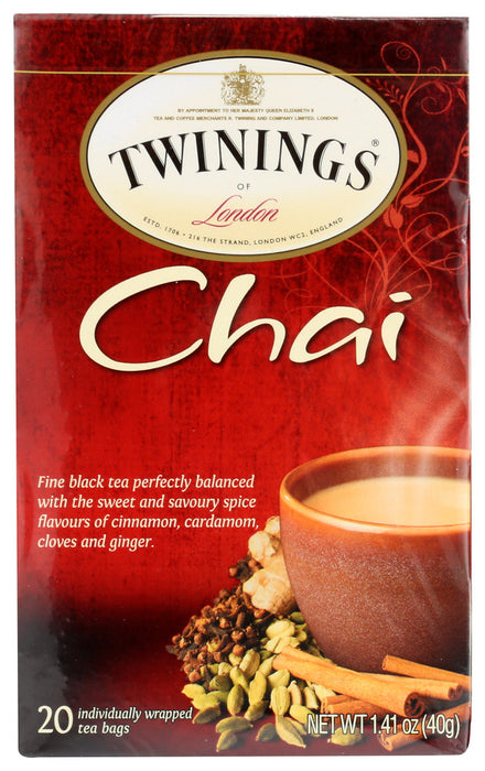 TWINING TEA: Tea Chai Tea 100% Natural Ingredients, 20 Tea Bags, 1.41 oz