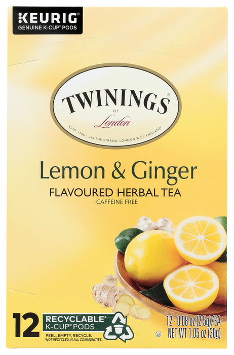 TWINING TEA: Lemon & Ginger Herbal Tea Kcup, 1.05 oz