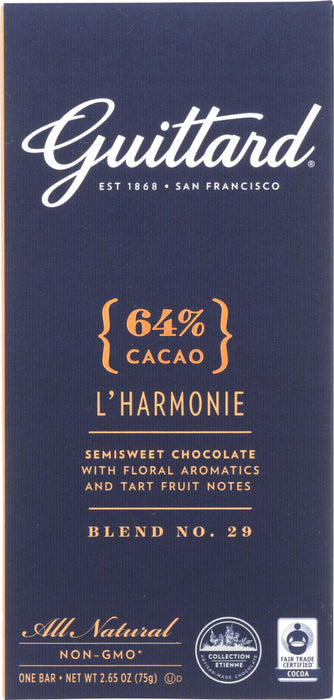 GUITTARD: 64% Cacao L'Harmonie Semi Sweet Chocolate, 2.65 oz