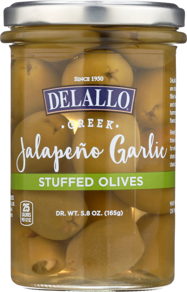 DELALLO: Garlic & Jalapeno Stuffed Green Greek Olives, 5.8 oz - No Brand For Less